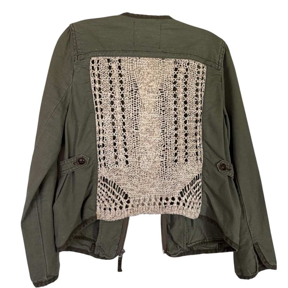Anthropologie Daughters of the Liberation Army Green Crochet Back Jacket size 2